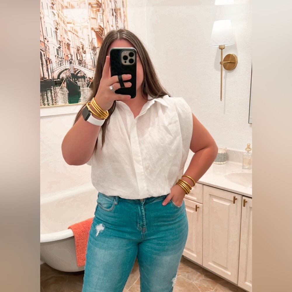 vestique white linen crop top nwt